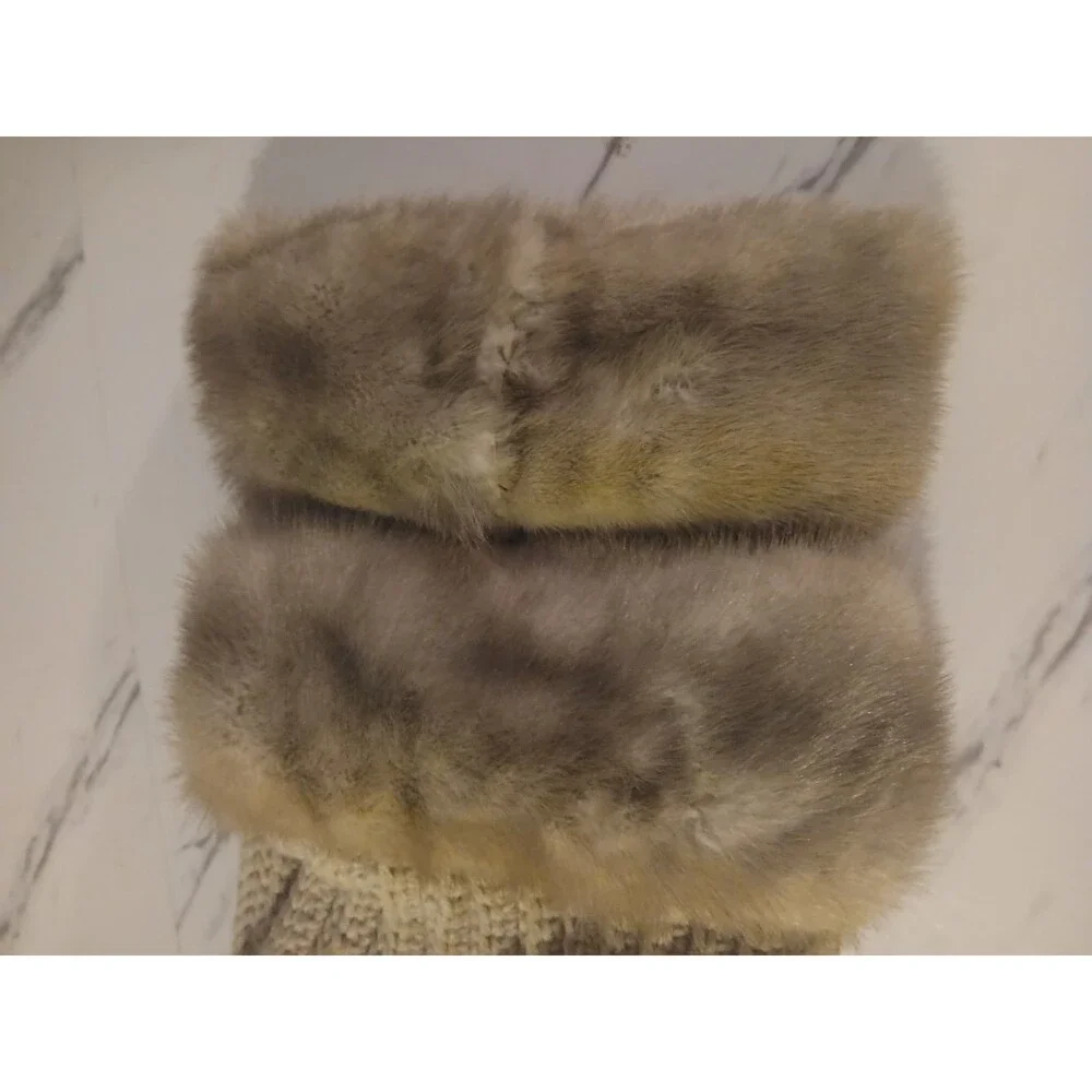 Handmade Cozy Chic Beige Long Scarf Fur Trim 92inch - Picture 5 of 6